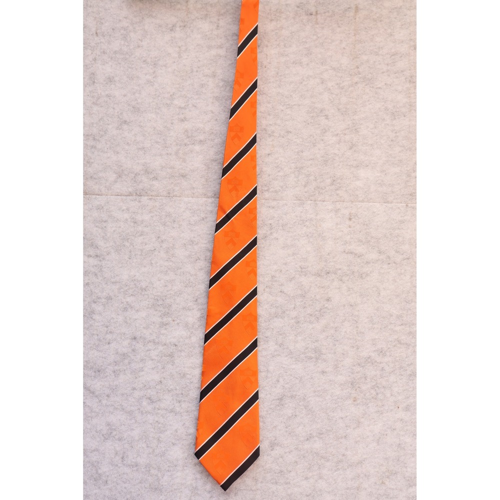 Princeton University Store Mens Silk Necktie Orange Black White Striped Crest